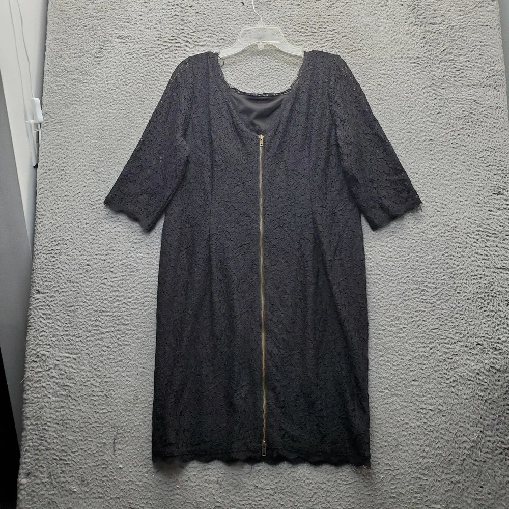 Adrianna Papell Sheath Dress Women 14W Black Crochet Lace Overlay Lined Back Zip